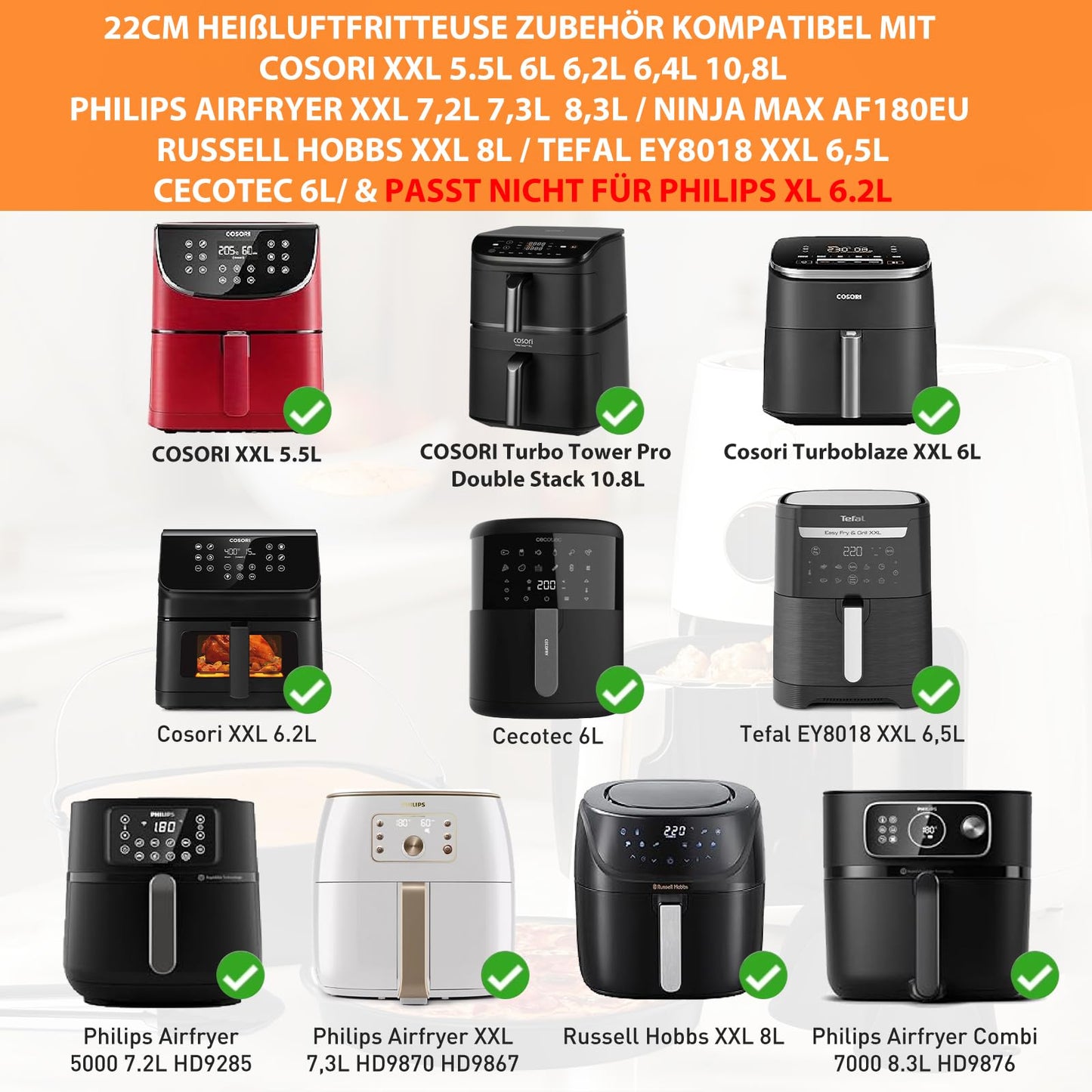 11-Teiliges Mit COSORI Turboblaze Zubehör 6L Airfryer XXL 5,5L 6,4L,BPA-frei COSORI Turbo Tower Pro Smart 10,8L