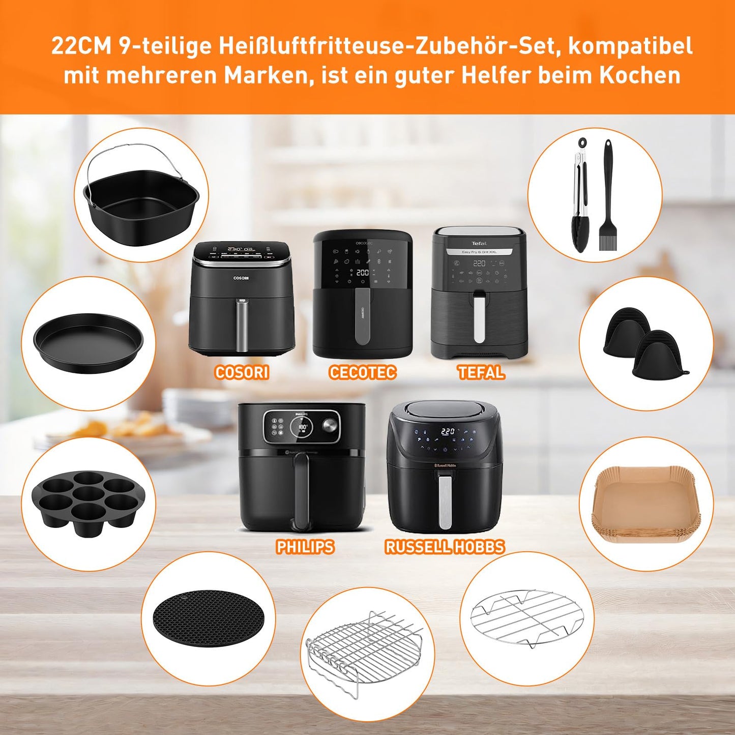 11-Teiliges Mit COSORI Turboblaze Zubehör 6L Airfryer XXL 5,5L 6,4L,BPA-frei COSORI Turbo Tower Pro Smart 10,8L