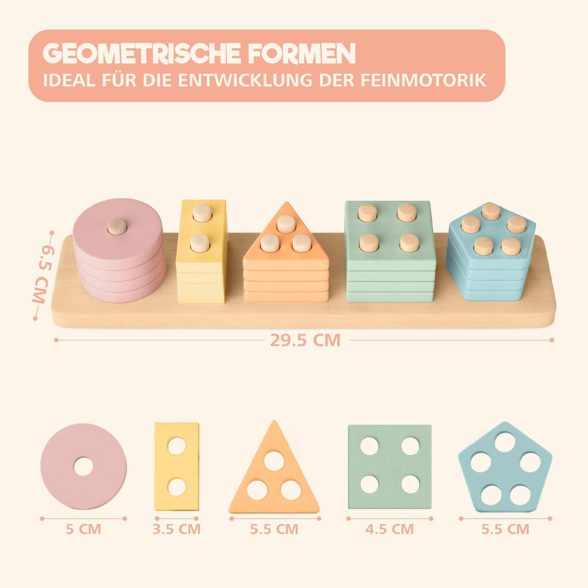 Sweety Fox Montessori Spielzeug ab 1 Jahr - Holz Sortier & Stapelspielzeug, 1 2 3 Jahre -Aktivitäts