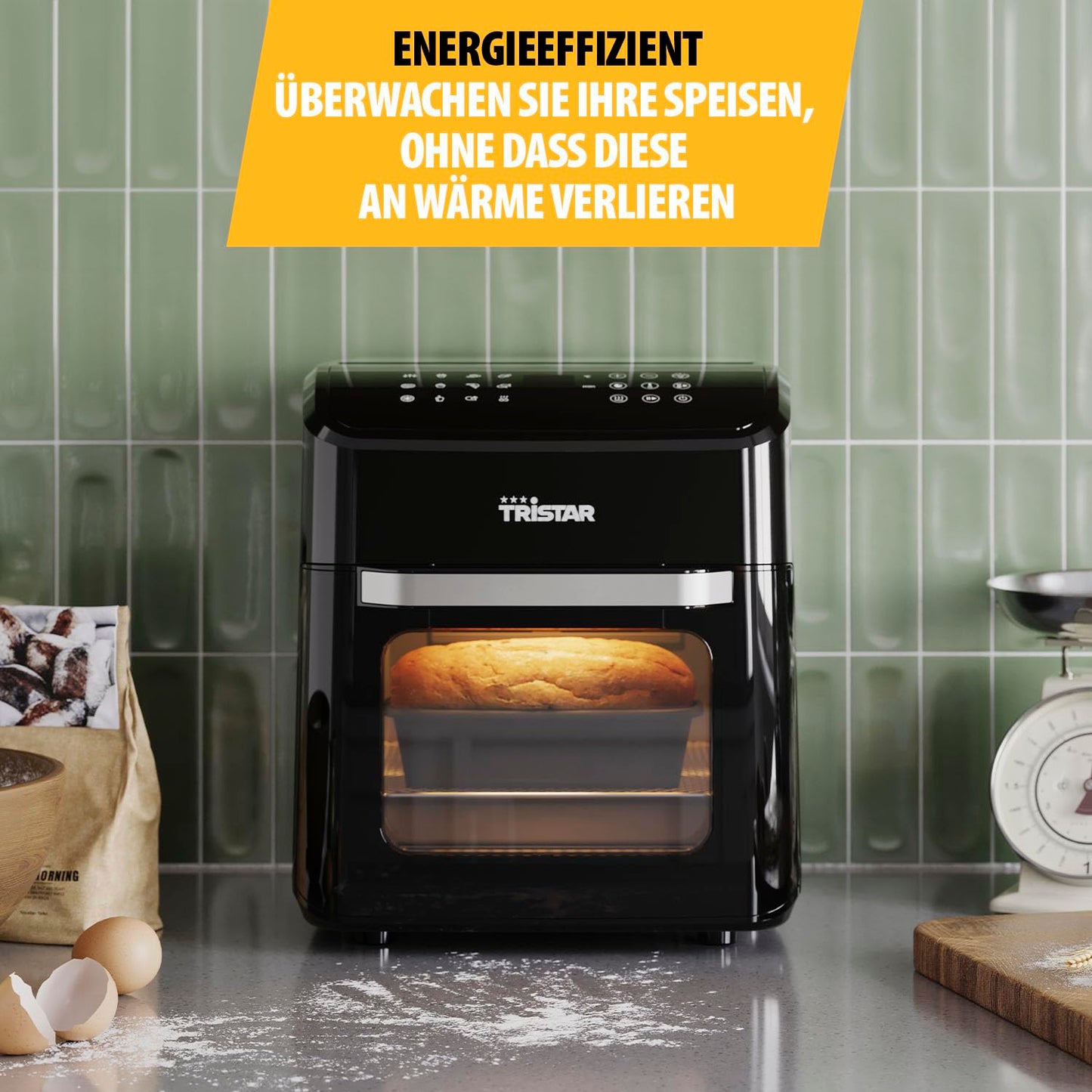 Tristar Mini Backofen & Heißluftfritteuse, 2-in-1-Airfryer, BPA-frei, 12 L, 12 Programme, Sichtfenster, 1800 W, FR-9065, Schwarz