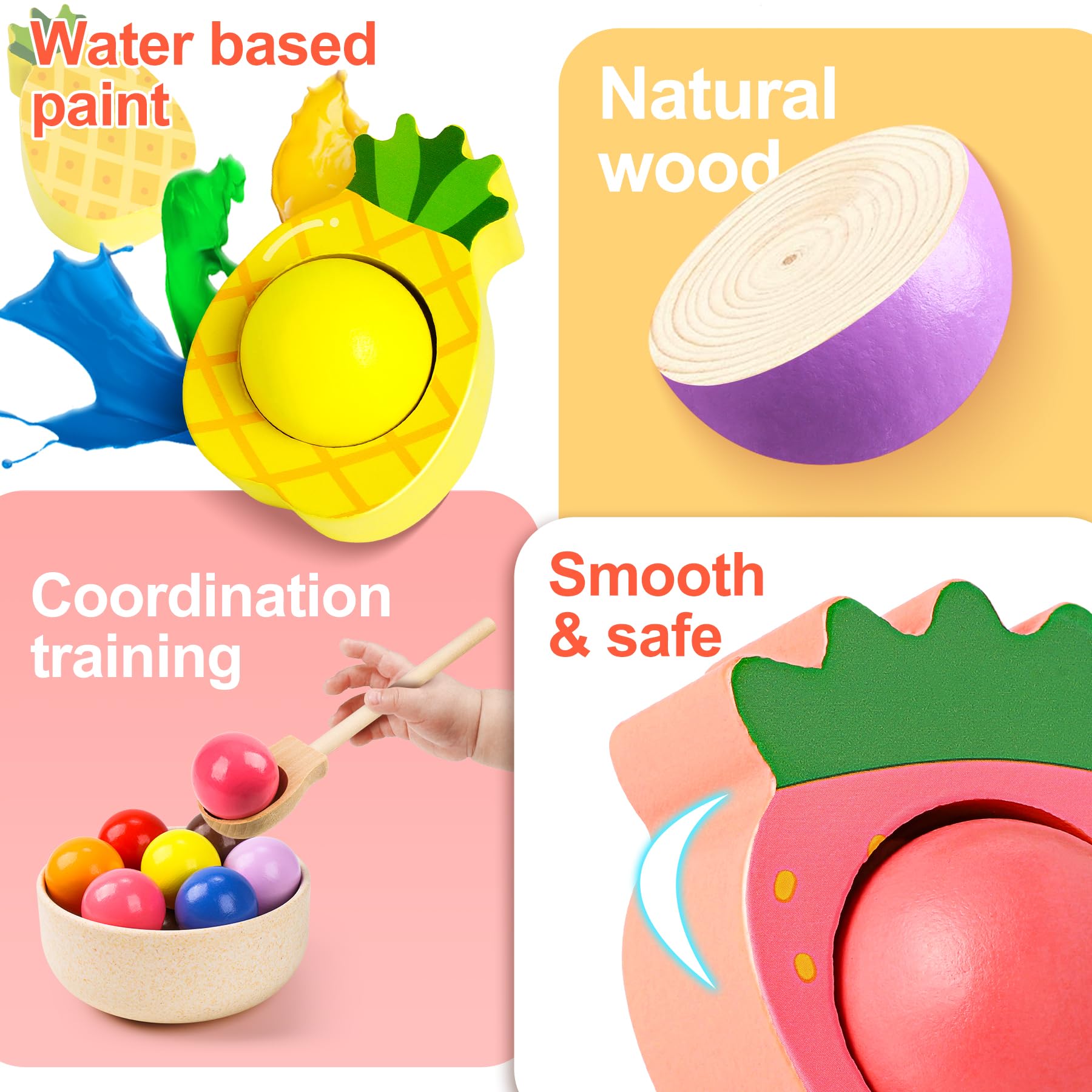 Seagoal Montessori Spielzeug ab 2 Jahr, Baby Motorikspielzeug Obst Holzspielzeug, Kinder Lernspielzeug Geschenk