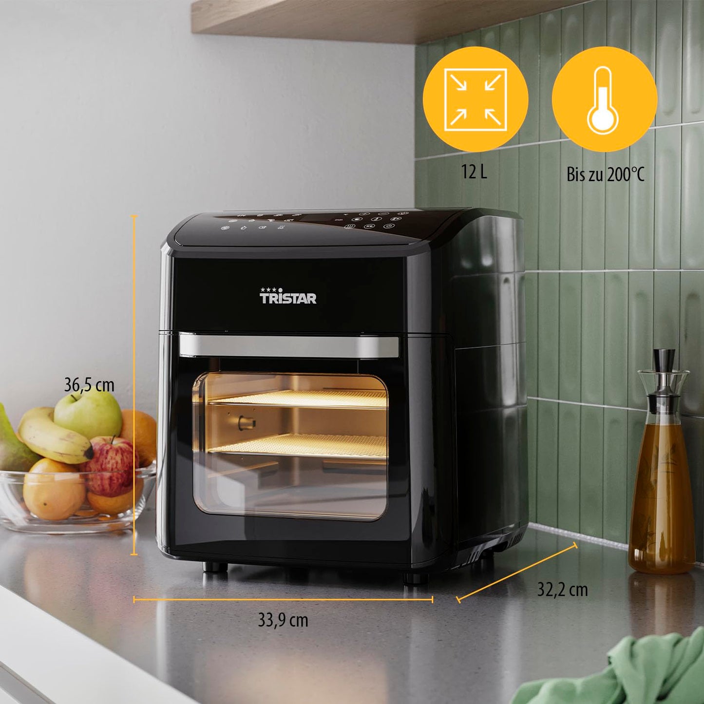 Tristar Mini Backofen & Heißluftfritteuse, 2-in-1-Airfryer, BPA-frei, 12 L, 12 Programme, Sichtfenster, 1800 W, FR-9065, Schwarz