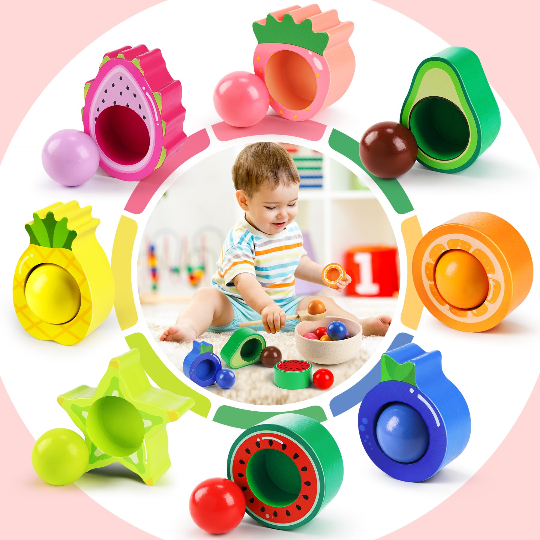 Seagoal Montessori Spielzeug ab 2 Jahr, Baby Motorikspielzeug Obst Holzspielzeug, Kinder Lernspielzeug Geschenk