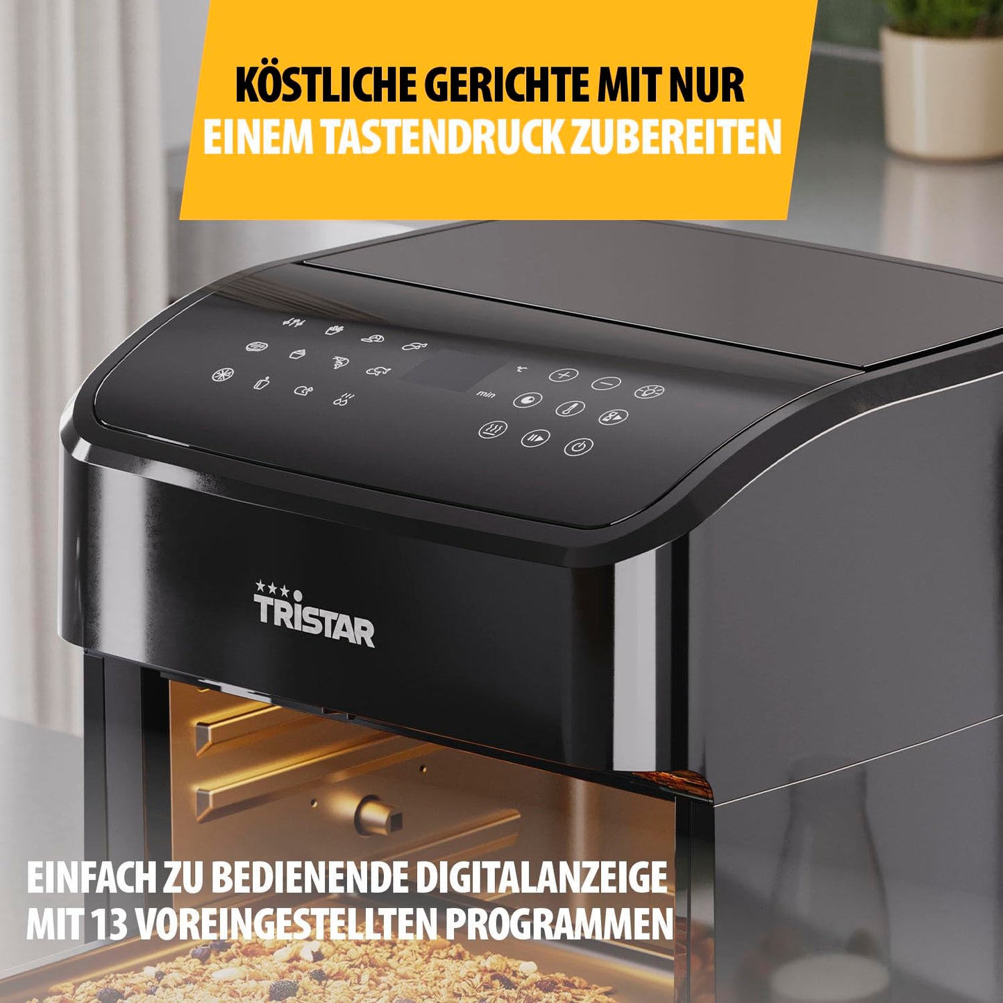 Tristar Mini Backofen & Heißluftfritteuse, 2-in-1-Airfryer, BPA-frei, 12 L, 12 Programme, Sichtfenster, 1800 W, FR-9065, Schwarz