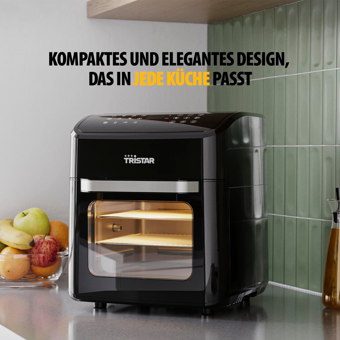 Tristar Mini Backofen & Heißluftfritteuse, 2-in-1-Airfryer, BPA-frei, 12 L, 12 Programme, Sichtfenster, 1800 W, FR-9065, Schwarz