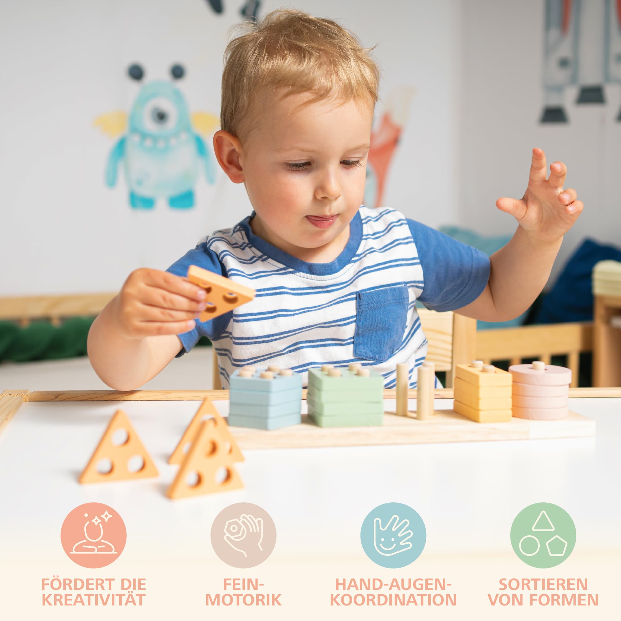 Sweety Fox Montessori Spielzeug ab 1 Jahr - Holz Sortier & Stapelspielzeug, 1 2 3 Jahre -Aktivitäts
