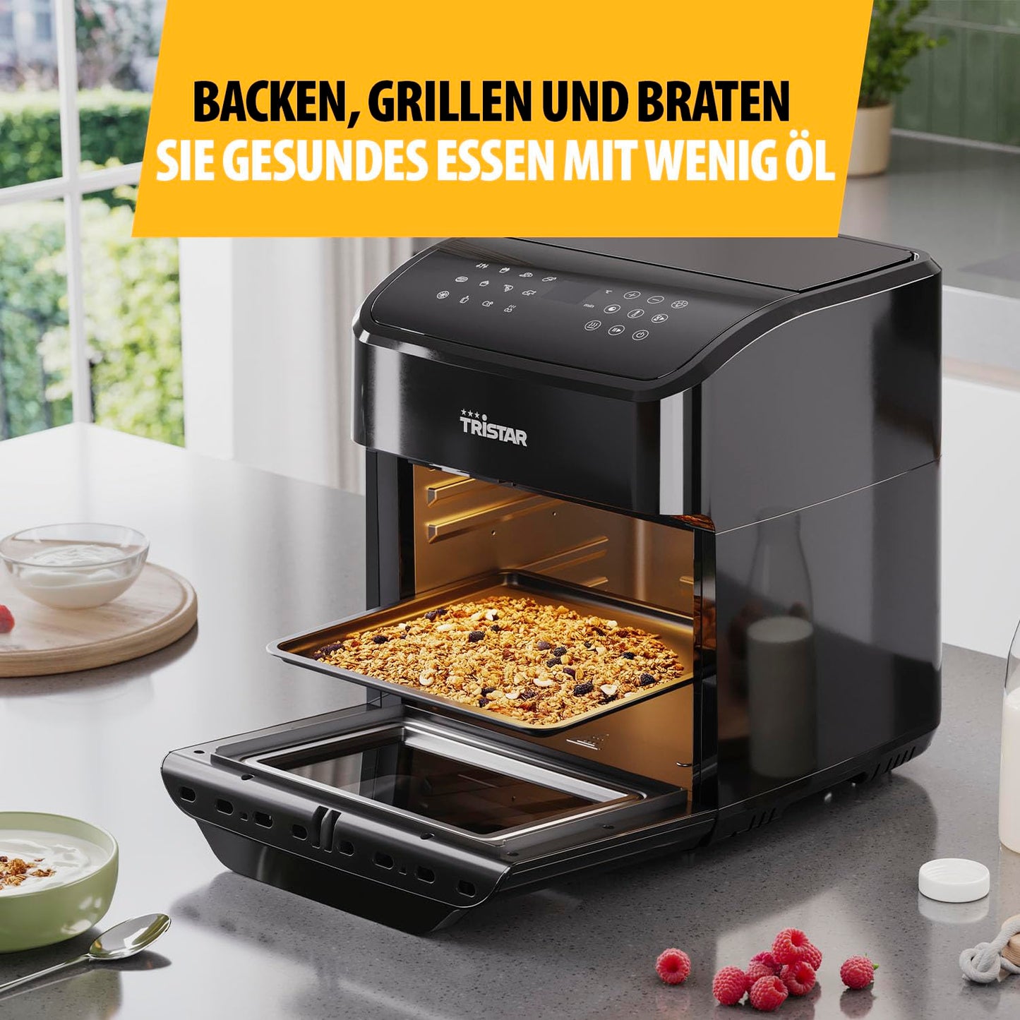 Tristar Mini Backofen & Heißluftfritteuse, 2-in-1-Airfryer, BPA-frei, 12 L, 12 Programme, Sichtfenster, 1800 W, FR-9065, Schwarz