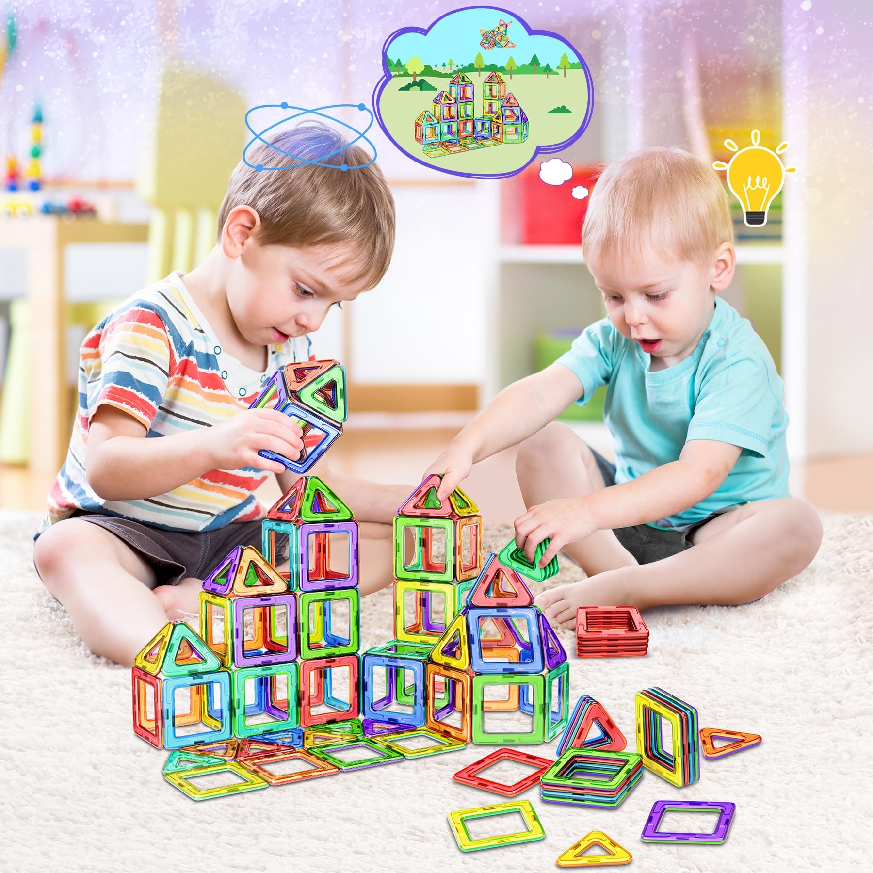 COOLJOY Magnetische Bausteine, 40 Teile Magnetbausteine Magnete Kinder, Magnetspielzeug Tiles, Magnet bausteine
