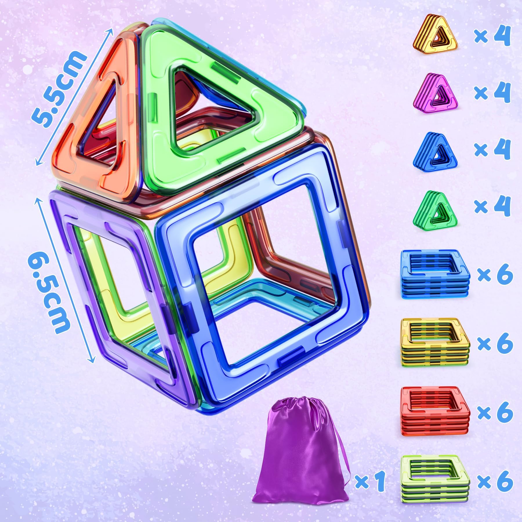 COOLJOY Magnetische Bausteine, 40 Teile Magnetbausteine Magnete Kinder, Magnetspielzeug Tiles, Magnet bausteine