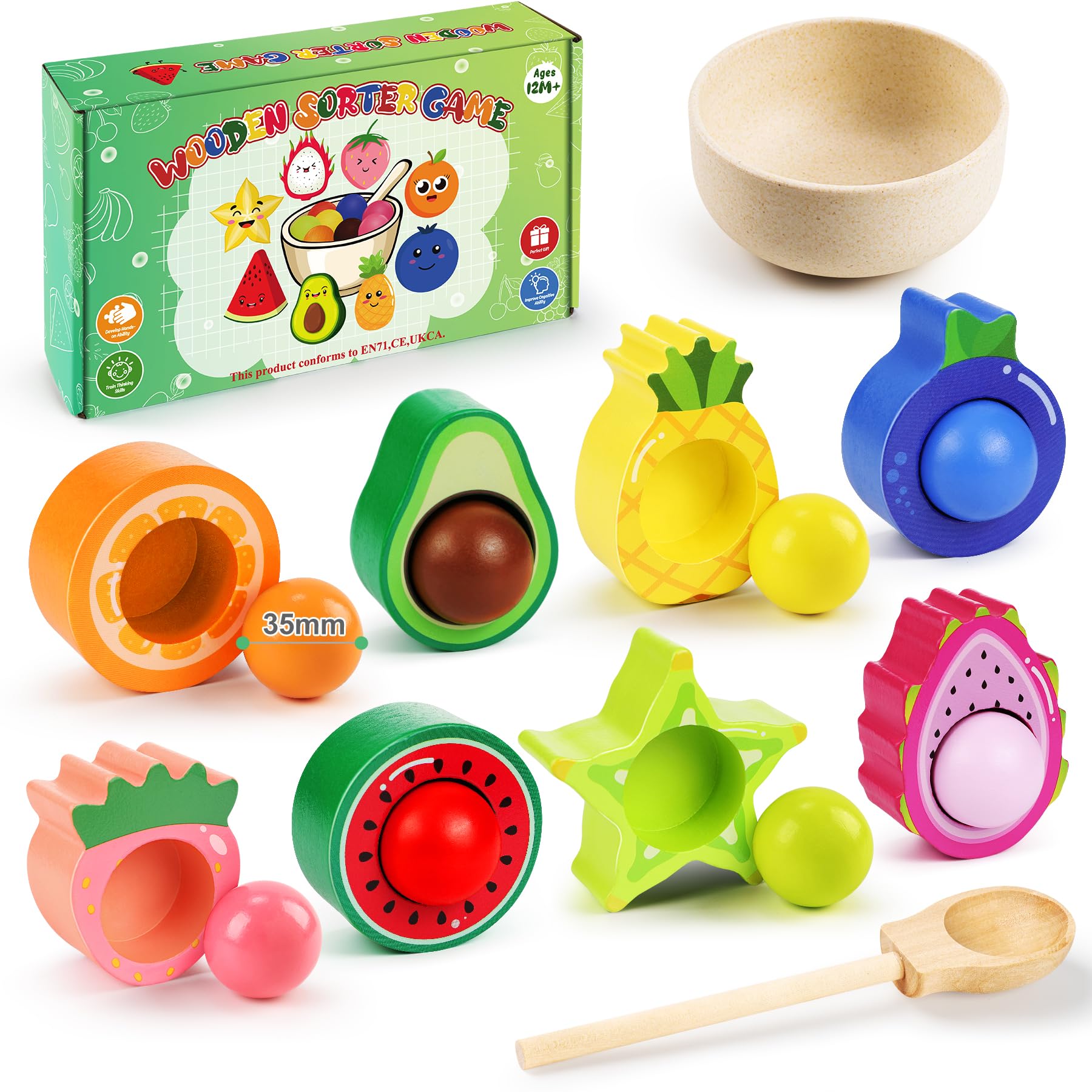 Seagoal Montessori Spielzeug ab 2 Jahr, Baby Motorikspielzeug Obst Holzspielzeug, Kinder Lernspielzeug Geschenk