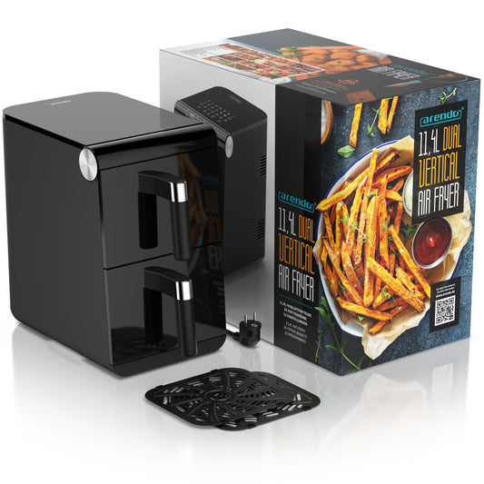 Arendo - Heißluftfritteuse XXL Dual Zone 2 Kammern – 11,4L Kapazität – 2 Zonen – Airfryer Doppelkammer mit Sichtfenster – 13 Programme – BPA-frei