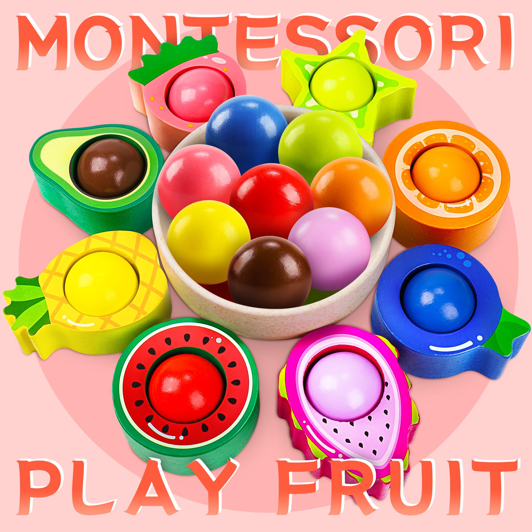 Seagoal Montessori Spielzeug ab 2 Jahr, Baby Motorikspielzeug Obst Holzspielzeug, Kinder Lernspielzeug Geschenk