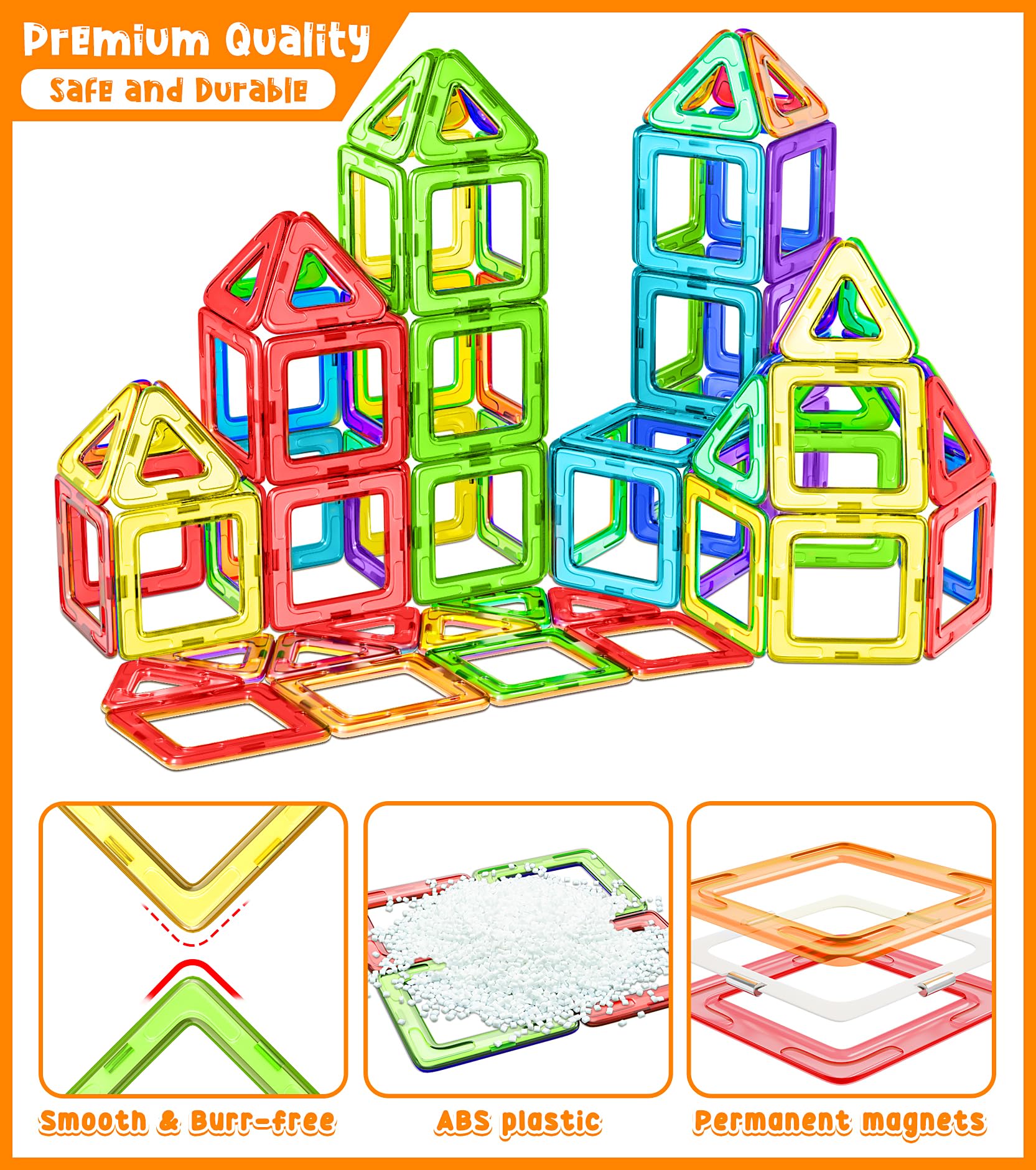 COOLJOYA Magnetische Bausteine 48 Teile, Magnetspiel STEM Magnetbausteine, Montessori Spielzeug ab 3 Jahre