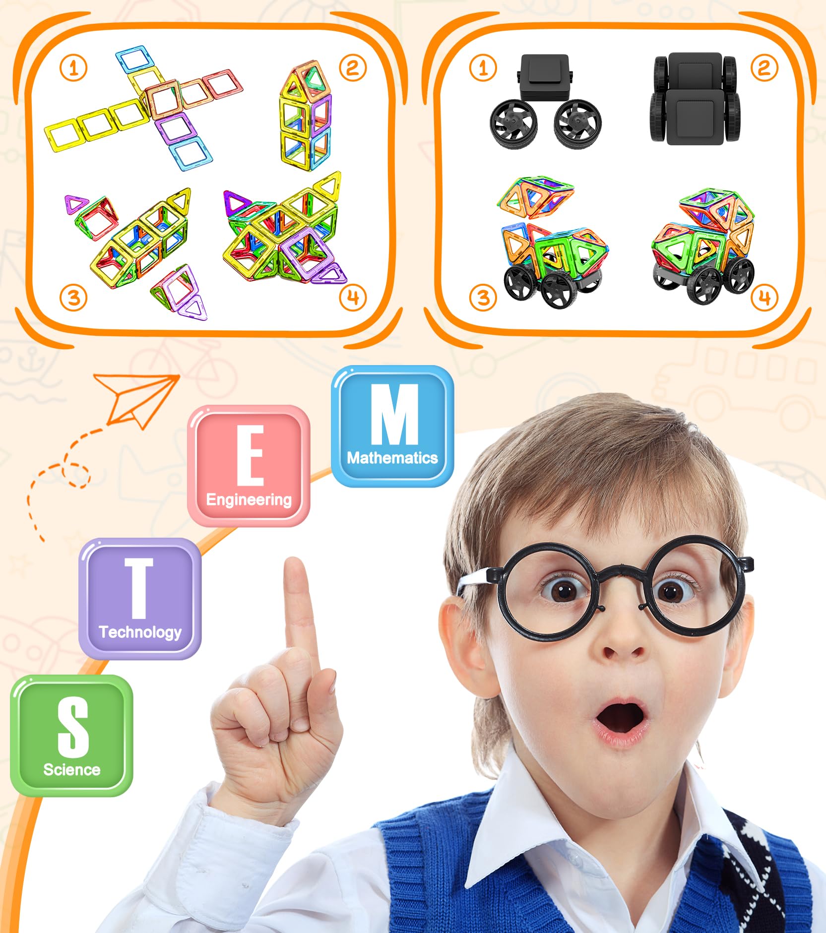 COOLJOYA Magnetische Bausteine 48 Teile, Magnetspiel STEM Magnetbausteine, Montessori Spielzeug ab 3 Jahre