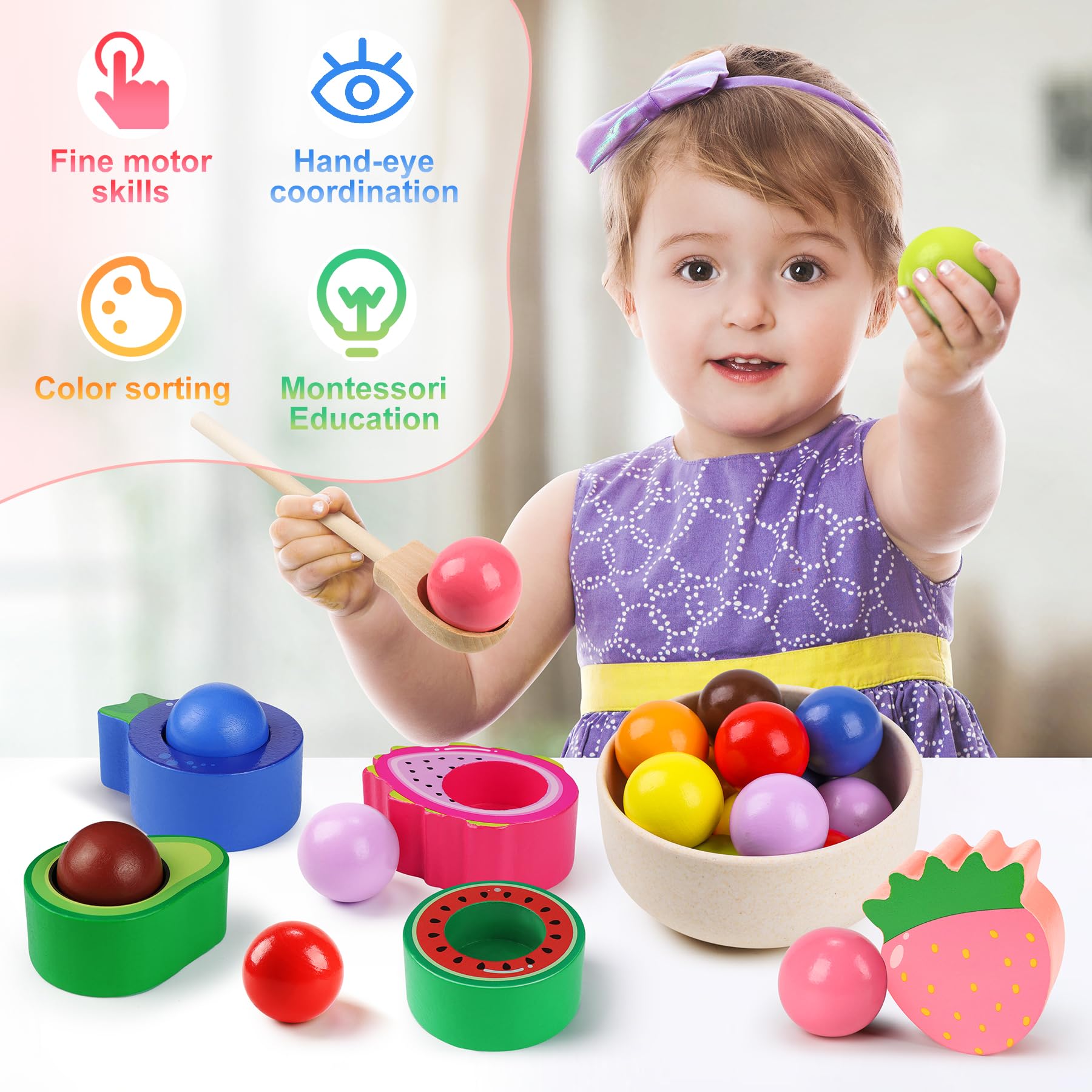 Seagoal Montessori Spielzeug ab 2 Jahr, Baby Motorikspielzeug Obst Holzspielzeug, Kinder Lernspielzeug Geschenk